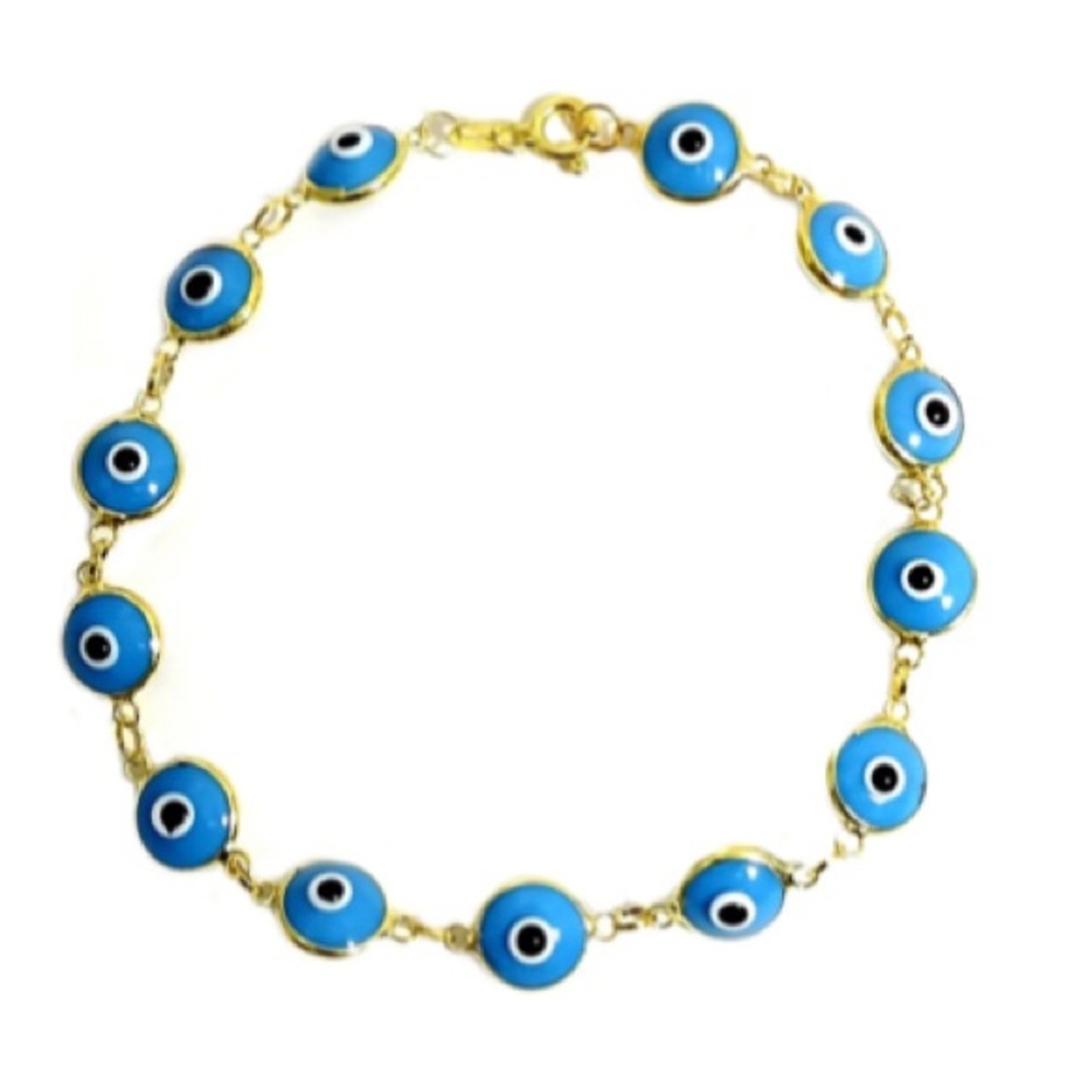 SAVVY CIE JEWELS 18K Yellow Gold Plated Vermeil Evil Eye Station Bracelet NWT